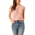 thumbnail image 1 of INSPIRE CHIC Women's Floral Blouse Short Cap Sleeve Chiffon Casual Ruffle Tops M Dark Pink, 1 of 7
