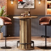 Fnova 39.4" Round Dining Table, Small Circle Kitchen Table with Wood Strip Base and Metal Footrest for Dining Room, Kitchen, Bar, Easy to Assemble