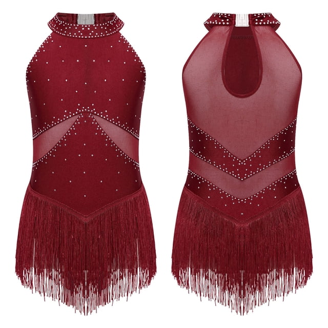 iefiel Combinaison de Danse Latine Rumba Salsa Tango à Franges pour Filles, Bordeaux 12