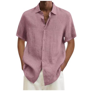EGNMCR Men Casual T-shirt Solid Short Sleeve Stand Collar Buttons Pullover Blouse Tops