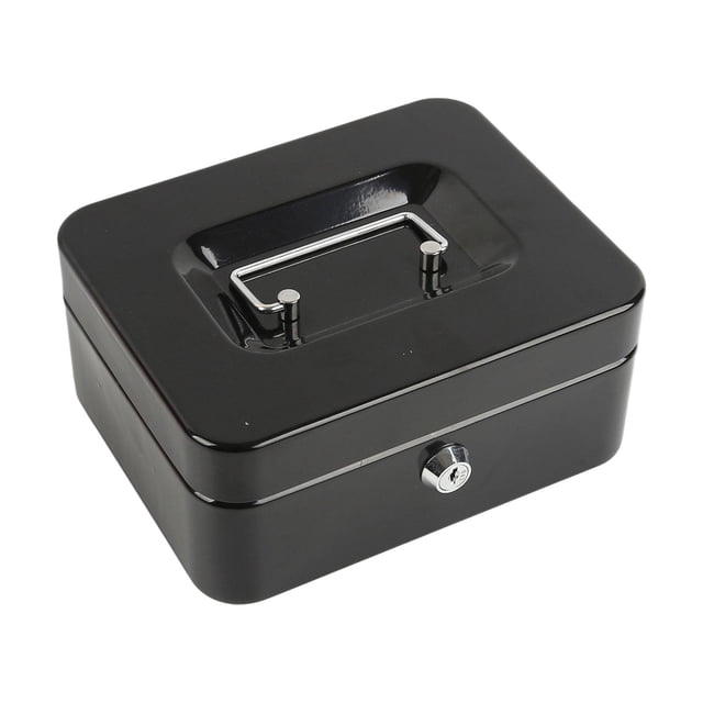 DOLITY Metal Cash Box with Lock Case Container with Keys for Kids Girls Boys Prizes Black