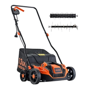VEVOR 2-in-1 Electric Dethatcher and Scarifier, 13-Inch 13 Amp, Corded Lawn Dethatcher with 13-Gallon Thatch Collection Bag, 5-Position Depth Adjustment