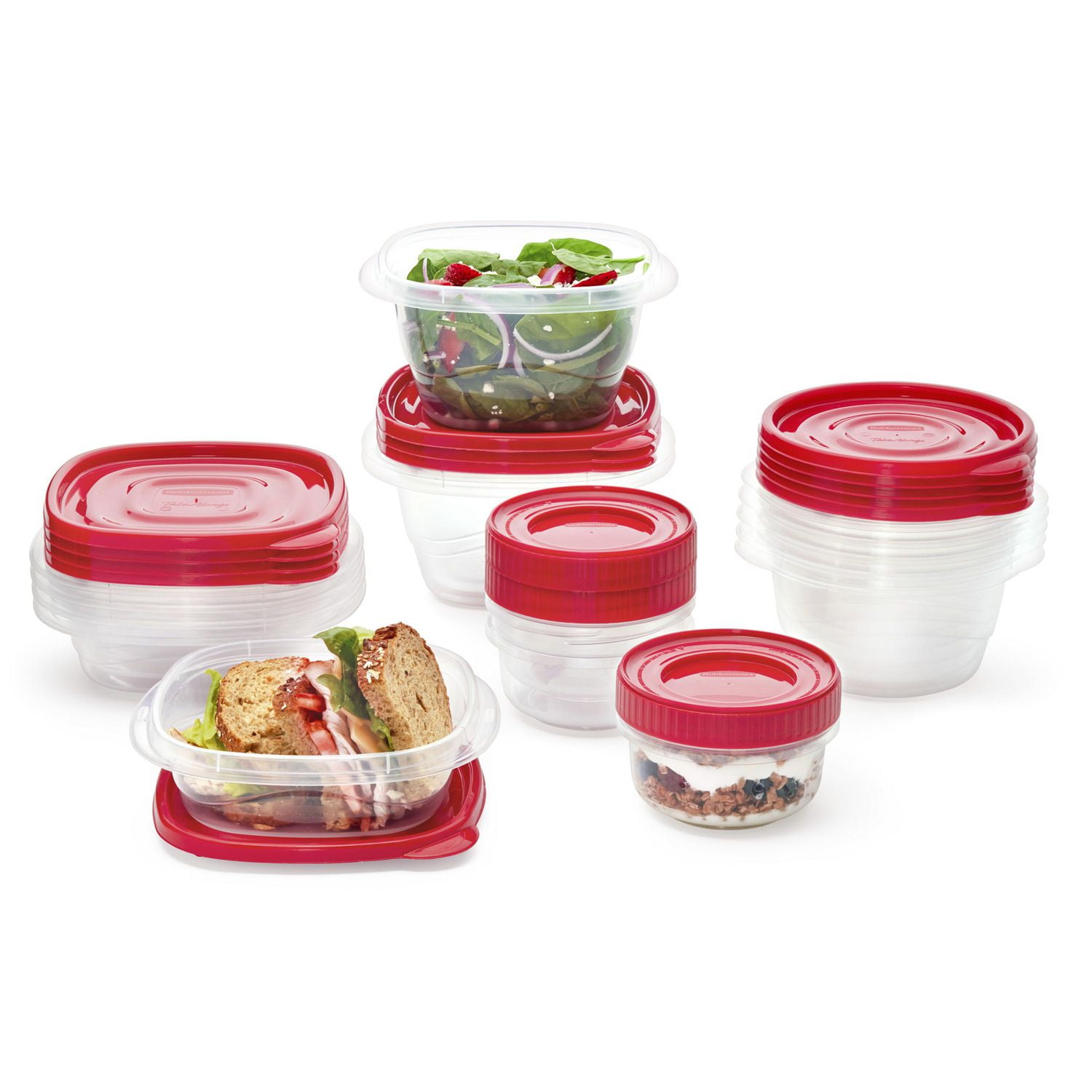 Boîtes de conservation des aliments Rubbermaid TakeAlongs, Rouge rubis, 32 pièces pour le déjeuner et la préparation des repas