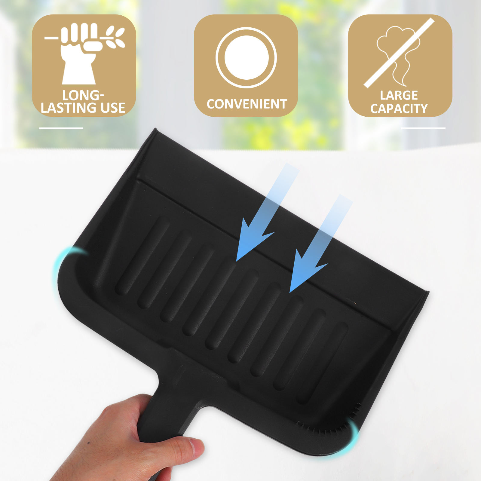 HOOWIFFY Dust Pan And Whisk Broom Dustpan Black Plastic For Home Users 1Pcs