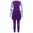 thumbnail image 3 of RUNQHUI Kids Girls UPF 50+ Rash Guard Swimsuits 2 Pieces Long Sleeves Dress with Pants Set Purple 12, 3 of 7