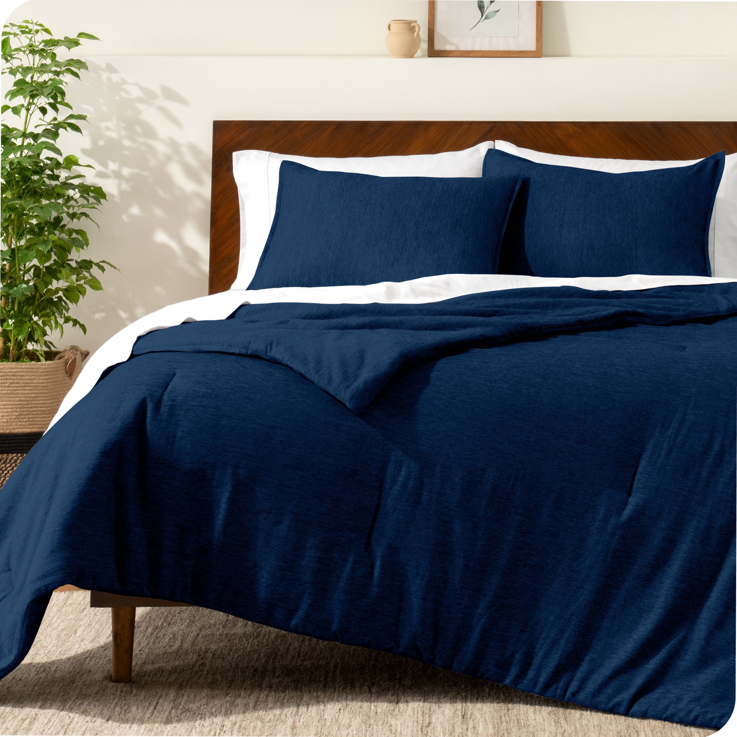 Bare Home Down Alternative Comforter Set - 3-Pieces - All Seasons - Full, Heather Dark Blue