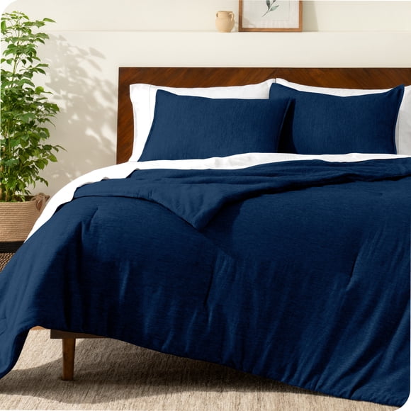 Bare Home Down Alternative Comforter Set - 3-Pieces - All Seasons - Oversized King, Heather Dark Blue