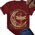 thumbnail image 4 of Femmes T-shirt Imprimé Manches Courtes Top Col Rond Femmes T-shirt Casual Chemisier, Rouge Vin, S, 4 of 5