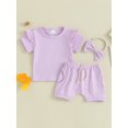 thumbnail image 2 of Honganda 0-3Y Toddler Girls Summer Shorts Sets Short Sleeve Ruffle Tops Shorts Headband Sets, 2 of 9