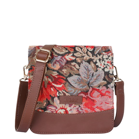 Sishka Sac Messager en Tapisserie à Motif Floral pour Femmes – Sac Bandoulière et Sling à la Mode avec Garniture en Cuir et Sangle en Cuir Détachable pour le Bureau, les Voyages et les Sorties