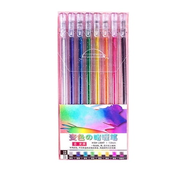 Rbaofujie Flash Gel Pens, Gel Pen, Fine Point, Multi-color Ink, 8 Count