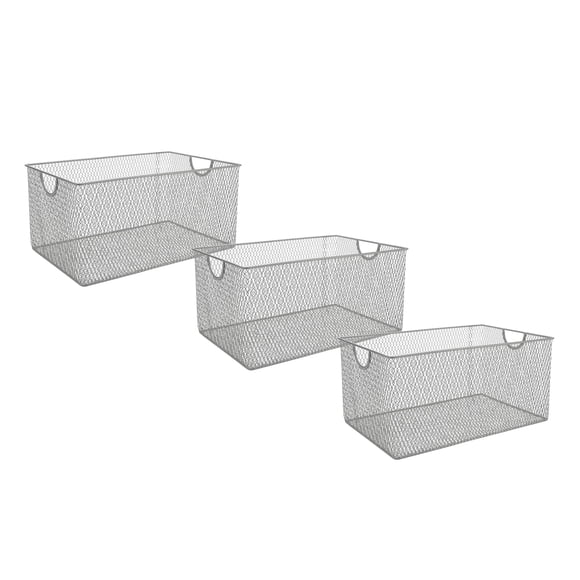 YBM HOME Household Wire Mesh Metal Steel Storage Basket Organizer, Open Bin Shelf Organizer for Kitchen, Cabinet, Pantry, Fruit and Vegetables (3-Pac
