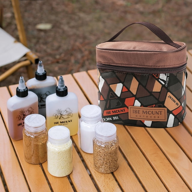 SuoKom Sac de Rangement pour Assaisonnements d'Extérieur Ensemble de 7 Pcs Sac de Rangement pour Bouteilles d'Assaisonnement de Camping Ensemble de Pots d'Assaisonnement Sac à Main