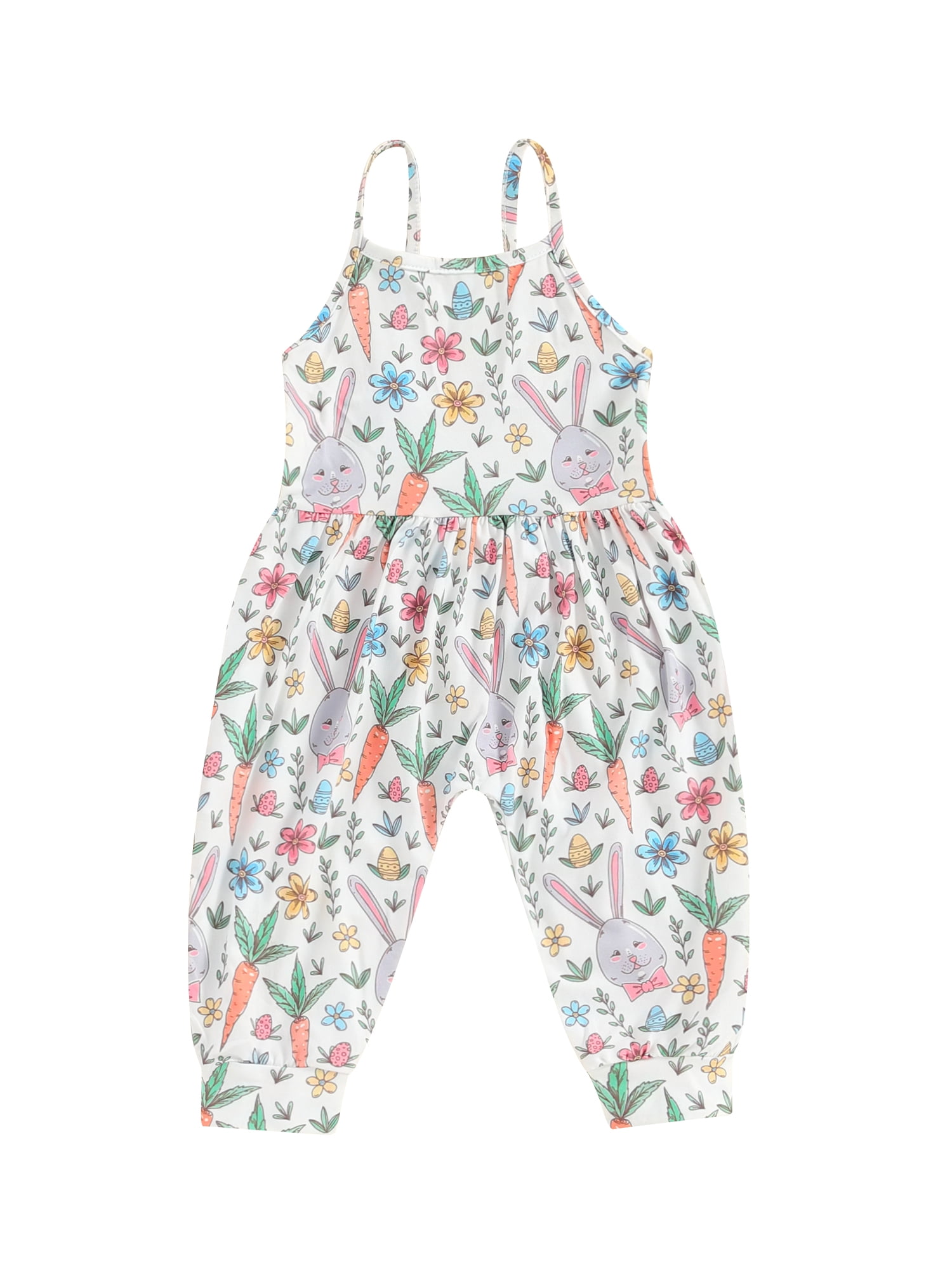 Gupgi 1-6Y Kids Girls Easter Jumpsuits Toddler Strap Sleeveless Rabbit Print Suspender Pants with Pockets