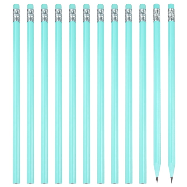Uxcell Round Pencils, 12Pcs Triangle HB Graphite Pencil with Eraser, Light Green. A set of twelve light green wooden pencils designed with a triangular handle for a comfortable grip and stability. Each pencil features durable HB graphite lead for smooth writing and an eraser for correcting errors. Suitable for office supplies, school use, sketching, exams, note-taking, and creative projects.