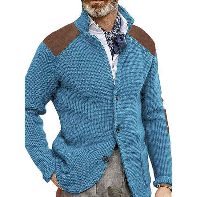 MAWCLOS Mens Cardigan Sweater Long Sleeve Jacket Button Down Coat Knitted Winter Warm Open Front Outwear Lake Blue XS