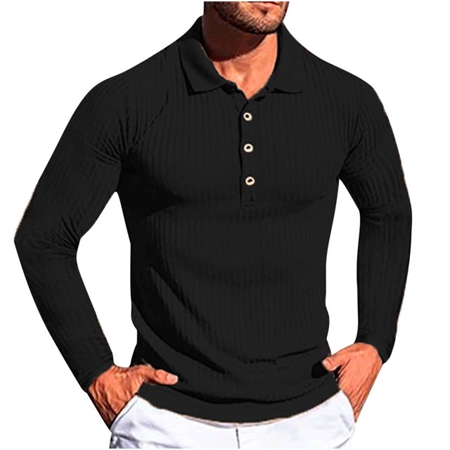 Jalioing Men's Collared Shirt Long Sleeve Button Golf Shirts Business Casual Ribbed Stretchy Pullover Tee