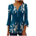 thumbnail image 1 of CEHVOM Women's Casual Trumpet 3/4 Sleeve Printed Buttoned Basic Ruched Tops Pleated T-shirts Blouses Clearance, 1 of 5