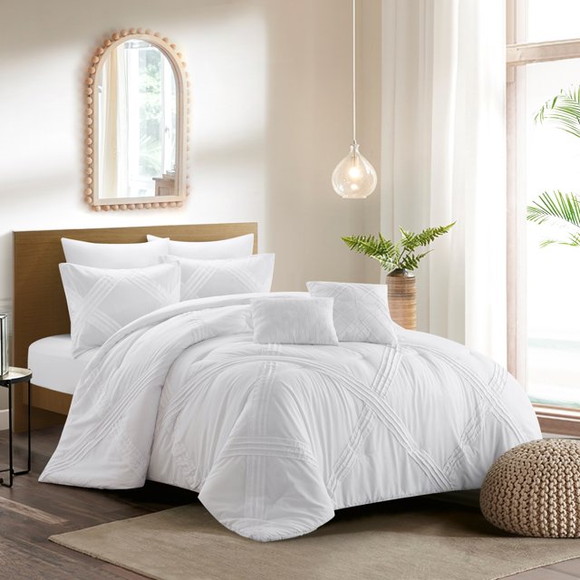 Grace Living Fitzgerald Polyester Comforter Set - Pleated, Solid Neutral Color