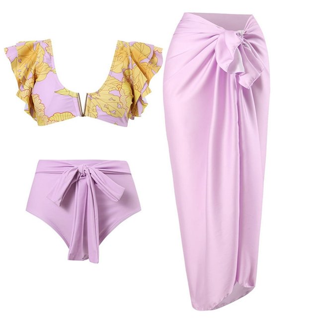 Maillot de Bain une Pièce pour Femmes avec Jupe Bikini Maxi, Ensemble Tankini à Imprimé Floral