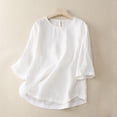 thumbnail image 1 of Meichang Chemises en Lin pour Femmes Été Rétro Manches 3/4 Hauts pour Femmes T-Shirts Basiques Coupe Ample Col Rond T-Shirts Vintage Blouses Grande Taille, 1 of 3