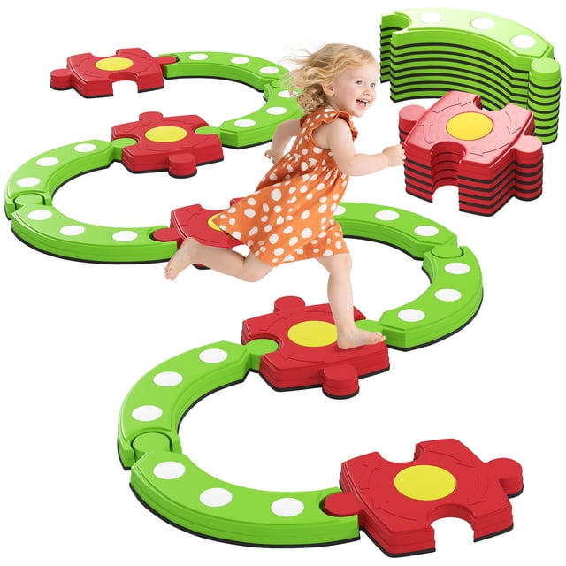Qaba Kids Balance Beam Stepping Stones, 13 PCS Balance Bridge, Green