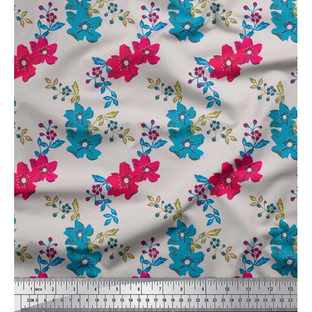 Soimoi polyester Crepe Fabric Leaves & Floral Artistic Print Fabric by the Yard 52 Inch Wide