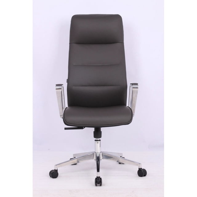 TygerClaw High Back Microfiber PU Office Chair with dark microfiber PU upholstery, high backrest featuring built-in lumbar support, adjustable pneumatic seat height, chrome aluminum base with five caster wheels, and padded aluminum armrests, shown front-facing on a white background, ideal for ergonomic office seating and extended desk work.