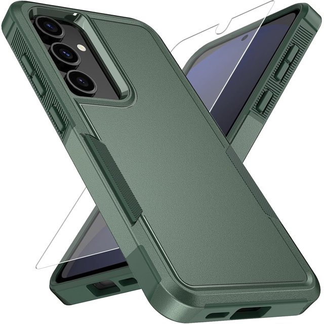 KOMI for Samsung Galaxy S25 Plus Case with HD Screen Protector, 10 FT Military Grade Drop Protection, Anti-Slip Phone Case, Blackish Green