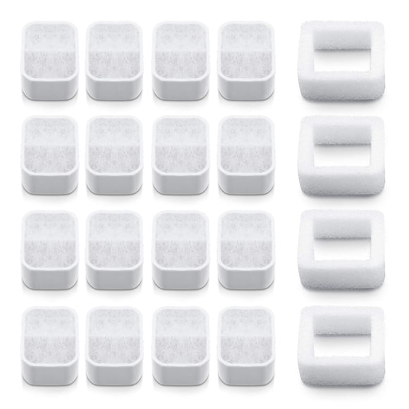 Ceramic Cat Water Fountain Replacement Filters 16 Pack Pet Fountain Replacement Filters and 4 Pack Foam Filters for Tritone/Fiumi Ceramic Pet Lotus Ceramic Pet Drinking Fountain
