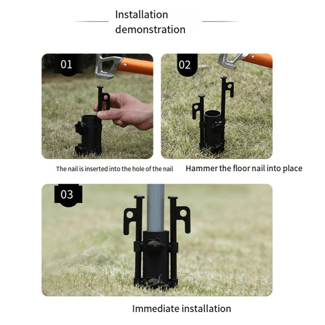3PCS Awning Canopy Pole Fixed Tube Ground Bracket Windproof Adjustable Tent Support Pole with Ground Nails
