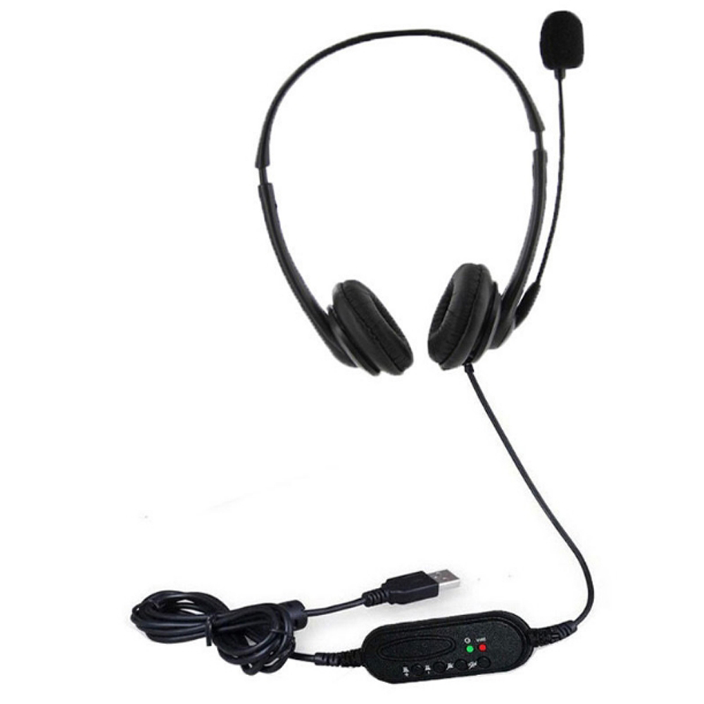 Bulk Packaging Overhead Earphone with Microphone/USB Plug and Inline Control for Calling Center Black Wired Headphones and Earphones