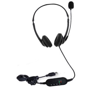 Bulk Packaging Overhead Earphone with Microphone/USB Plug and Inline Control for Calling Center Black Wired Headphones and Earphones