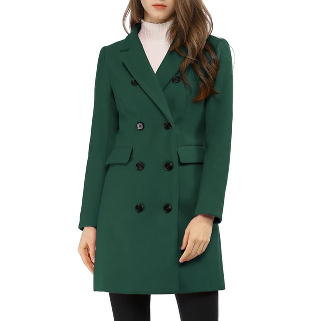 INSPIRE CHIC Manteau d'Hiver pour Femme à Revers Cranté Trench à Double Boutonnage L Vert