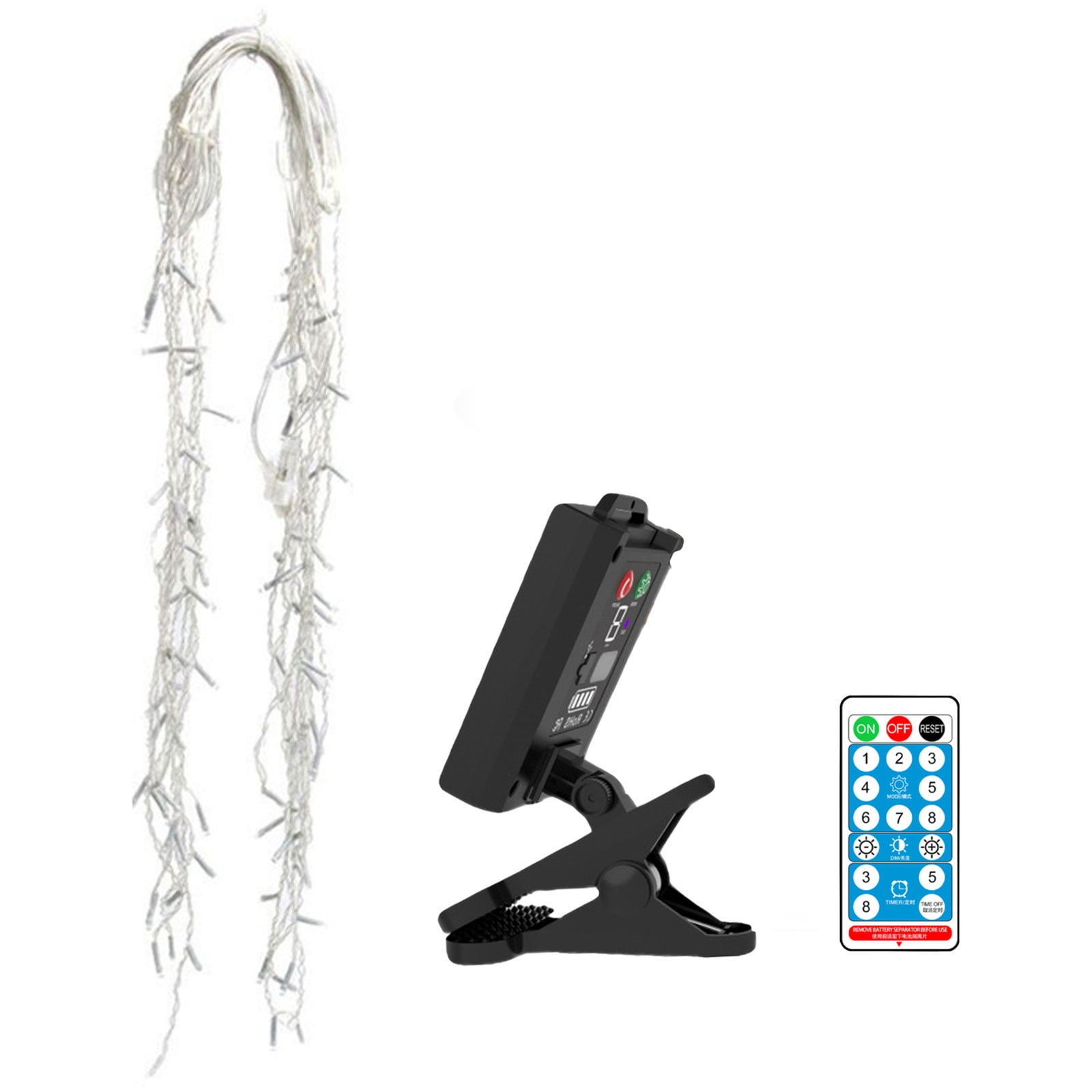 EGNMCR Solar Lights Outdoor, , Solar LED Curtain Light, 8 Modes,IP68, Clip Type Solar Panel - USB Chargeable + Remote Control (Mode Display/Power Display) Soft Light Strip, Outdoor Solar Lights