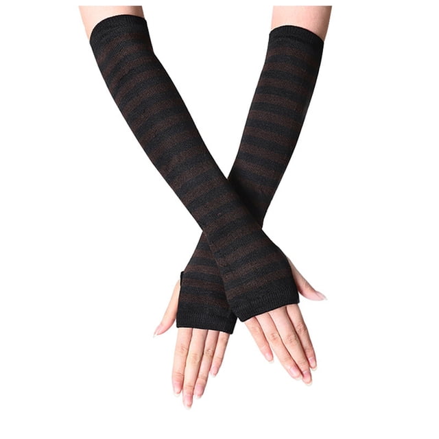 YOUSNH Gants Sans Doigts Longs Plus Chauds Punk Gothiques pour Femmes Café Taille Unique