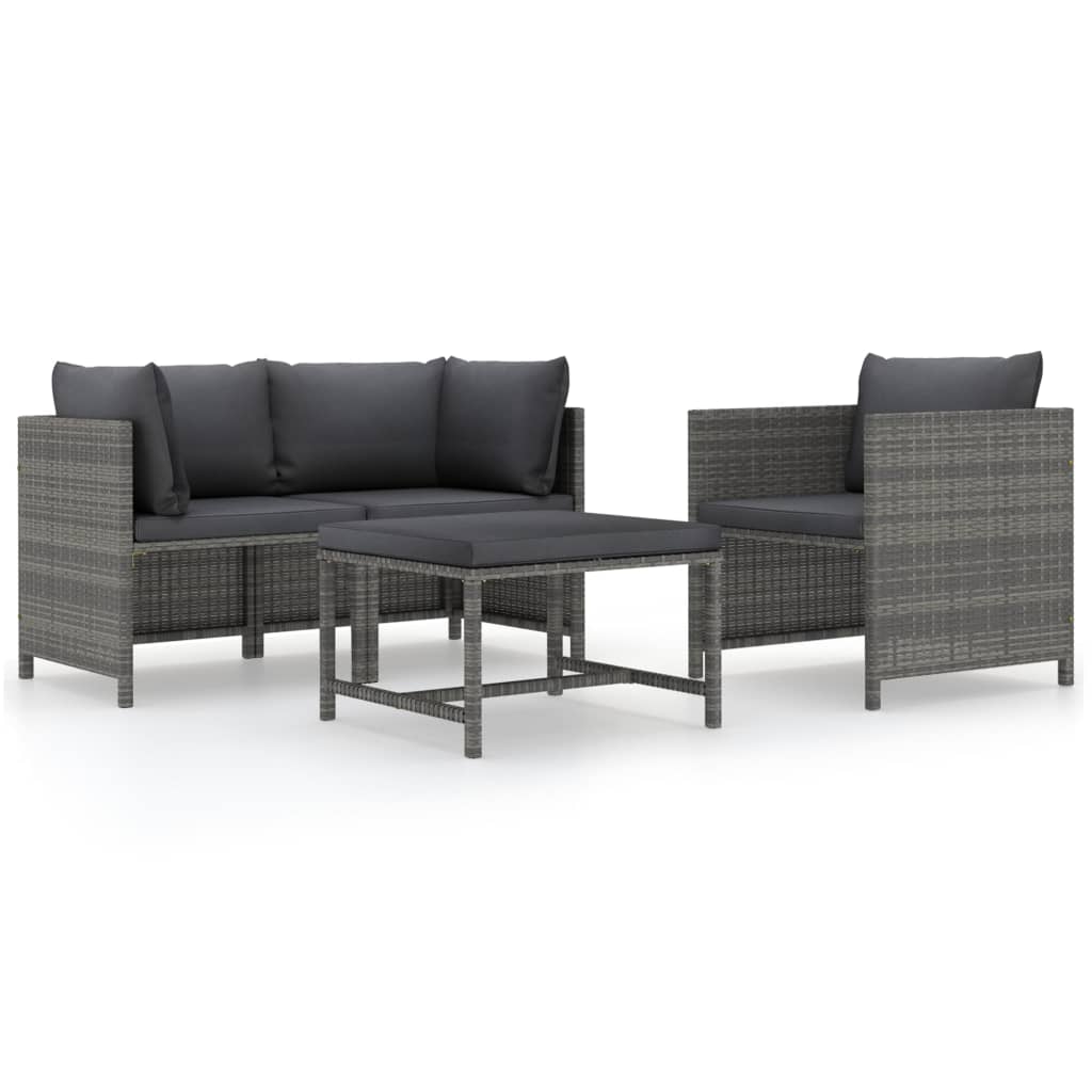 vidaXL Ensemble de Canapé de Jardin 4 Pcs avec Coussins en Rotin Poly Gris