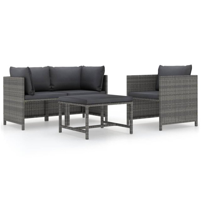 vidaXL Ensemble de Canapé de Jardin 4 Pcs avec Coussins en Rotin Poly Gris