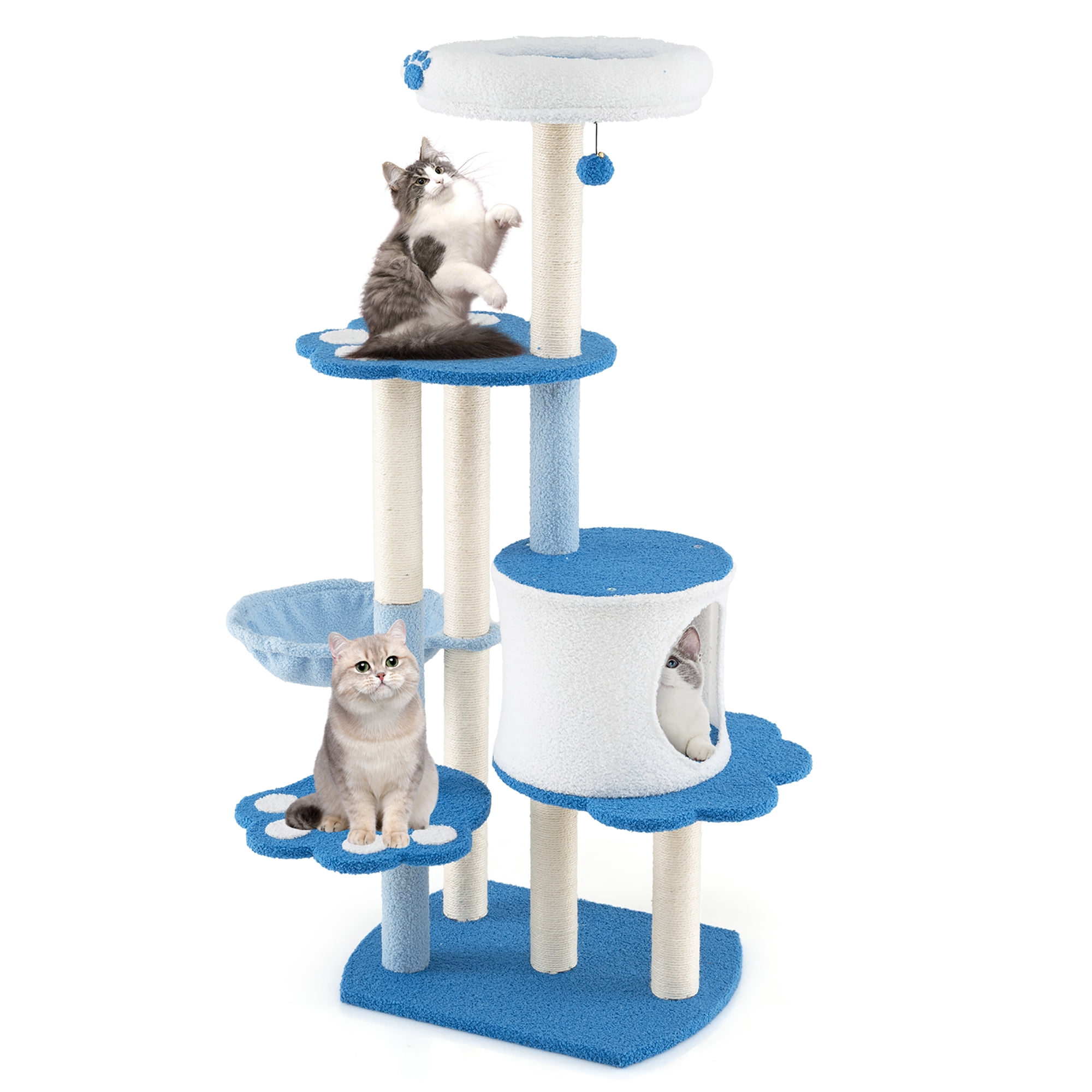 Gymax 54'' Cat Tree Tower w/ Sisal Scratching Posts Bell Cat Perch Cat Condo