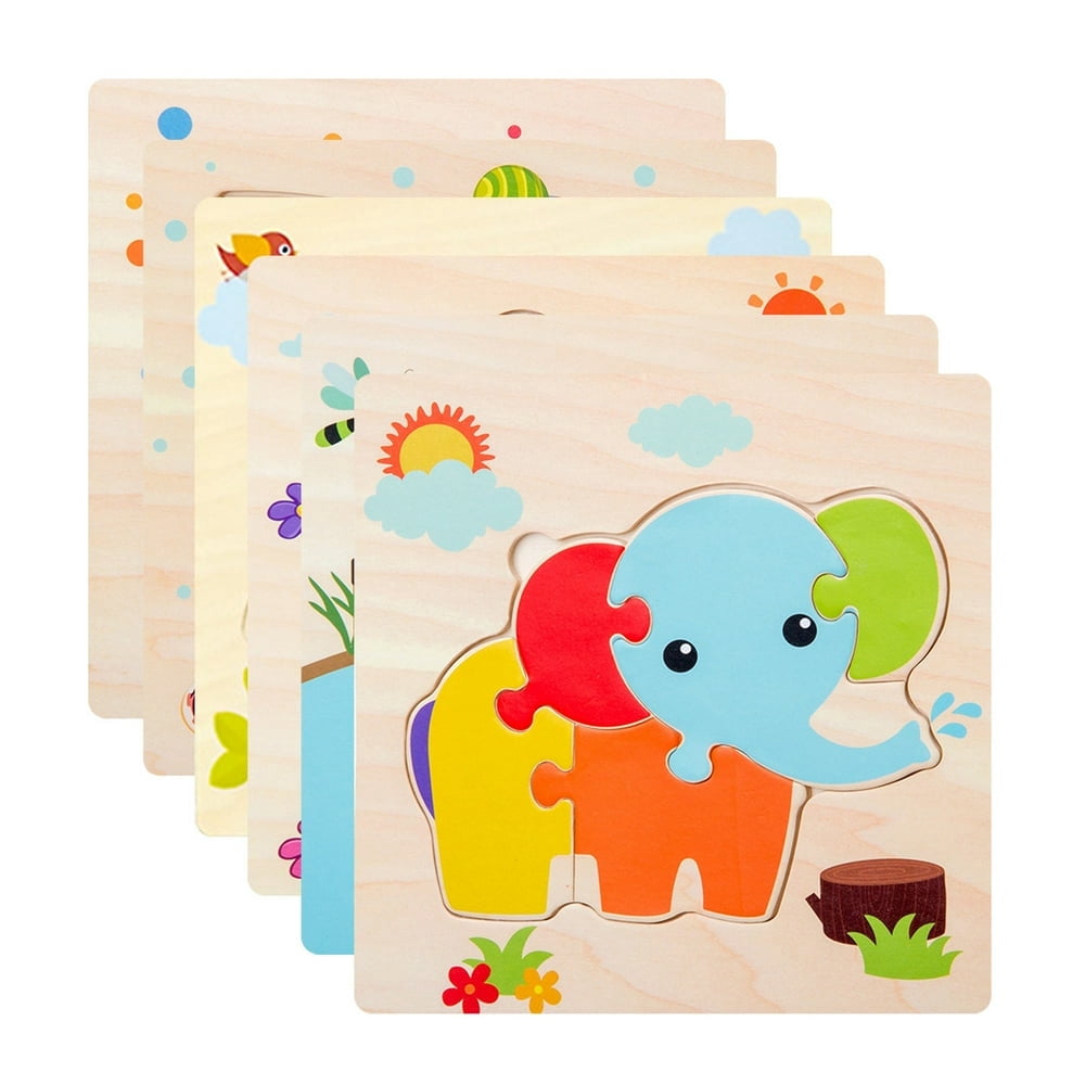 HLONK 6 Pack Wooden Puzzles for Toddlers Ages 1-5  Educational Toys for 1 2 3 4 5 Years Old Girls Boys Baby Kids Puzzle Learning Educational Christmas Birthday Gifts Toys Animal Jigsaw Pu