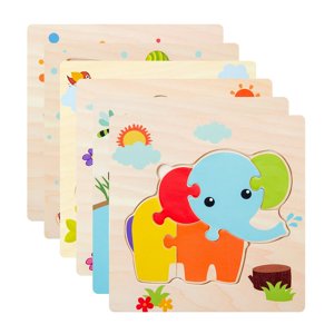 HLONK 6 Pack Wooden Puzzles for Toddlers Ages 1-5  Educational Toys for 1 2 3 4 5 Years Old Girls Boys Baby Kids Puzzle Learning Educational Christmas Birthday Gifts Toys Animal Jigsaw Pu