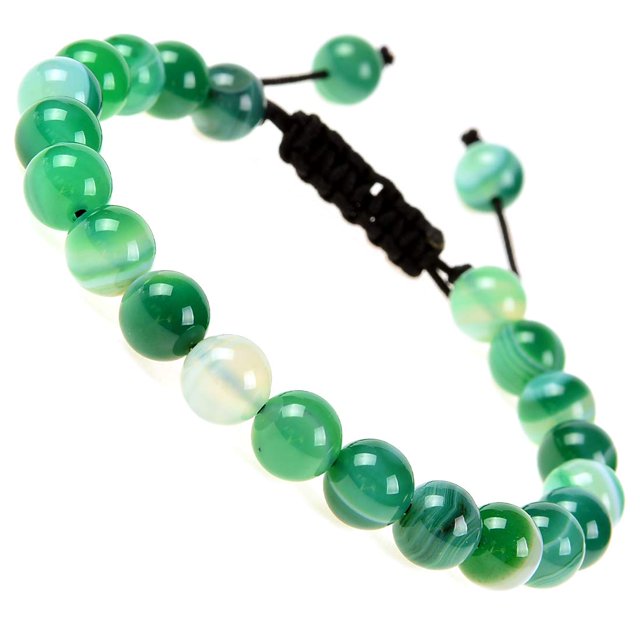 Natural Healing Power Gemstone Crystal Beads Unisex Adjustable Macrame Bracelets 8mm,Agate Green