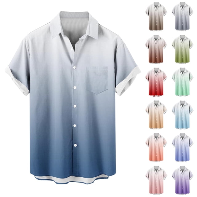 Sentmoon Mens Short Sleeve Shirts Plus Size Loose Turndown Collar Woman Summer Tops Button Down Gradient Color Mens Vacation Outfits Fashion for Beach Vacation Coffee XXXXL