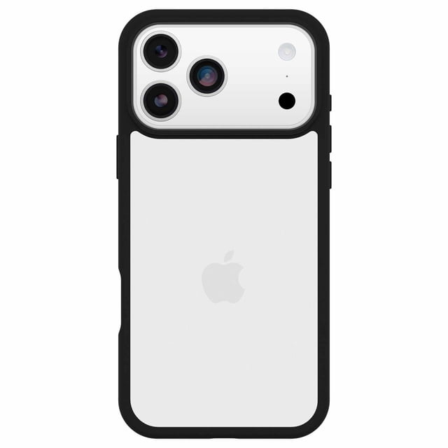 OtterBox Profile Case Black Crystal (Black) for iPhone 17 Pro Max featuring a clear, ultra-thin hard back with black soft-touch edges in a centered rear view, designed for drop protection, wireless charging compatibility, and a secure grip.