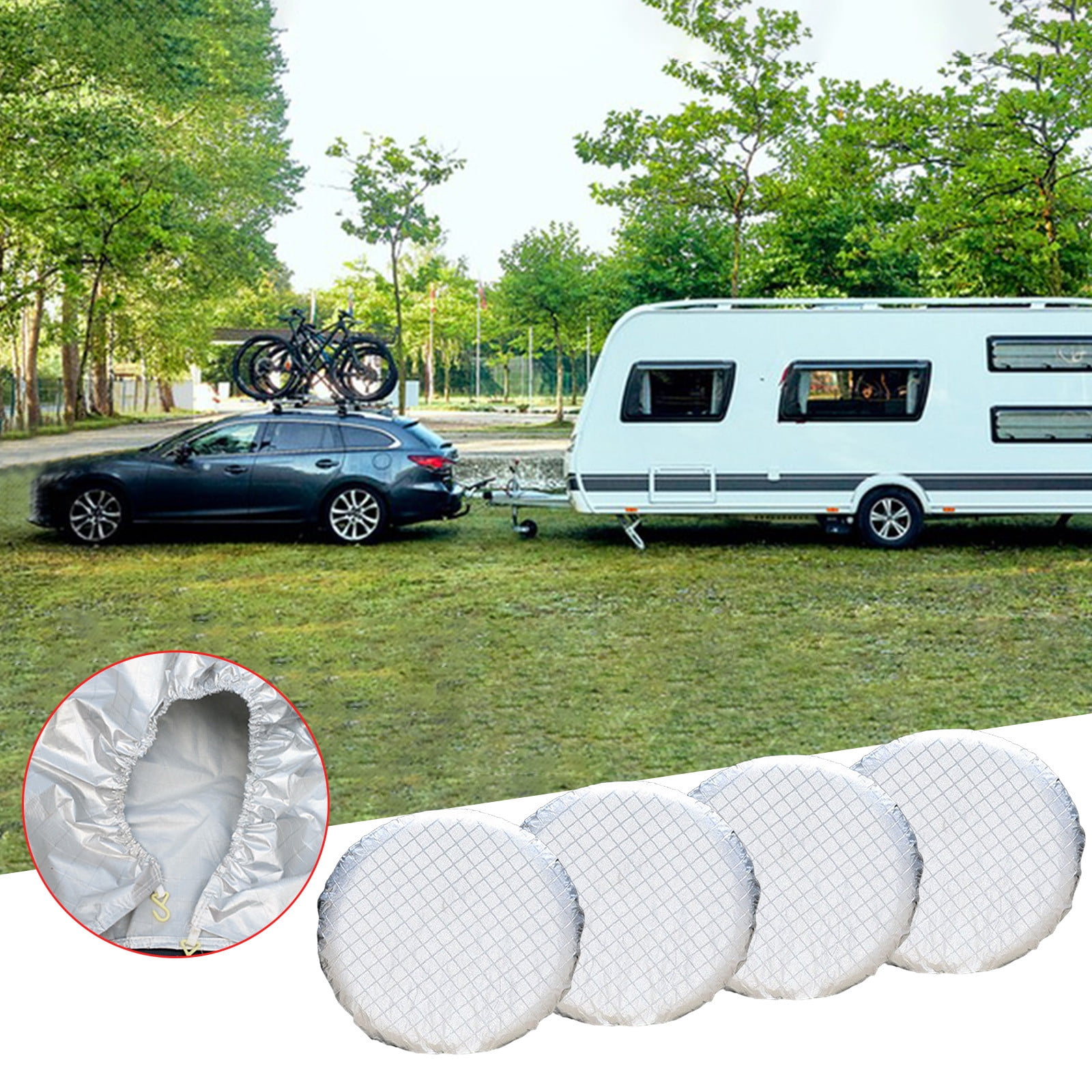 Dvkptbk Housses de Pneus pour Roue de Véhicule Récréatif (4 Pack Argent), Protecteurs Solaires pour Remorque de Véhicule Récréatif Autres Accessoires Extérieurs