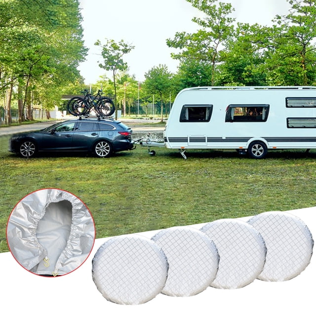Dvkptbk Tire Covers for Rv Wheel (4 Pack Silver), Sun Protectors for Motorhome Boating Trailer Camper Van Automobiles & Motorcycles
