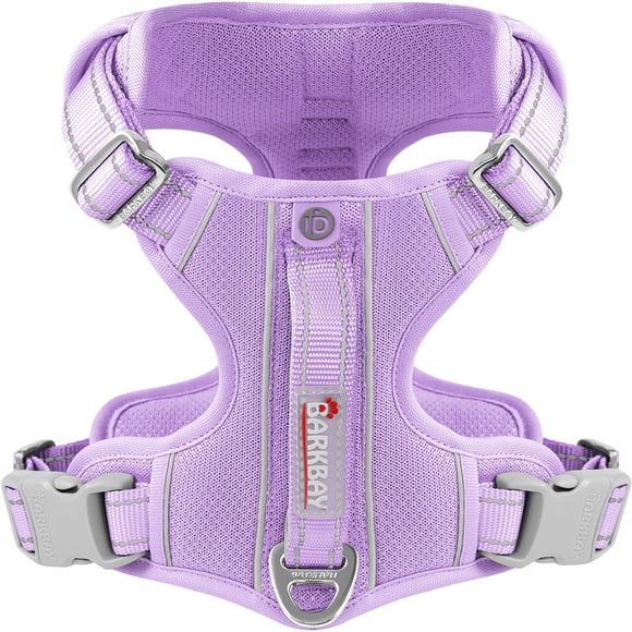 BARKBAY Dog Harness No Pull with ID Tag Pocket - Heavy Duty Reflective Easy Control for Large Dogs(Violet Purple L)