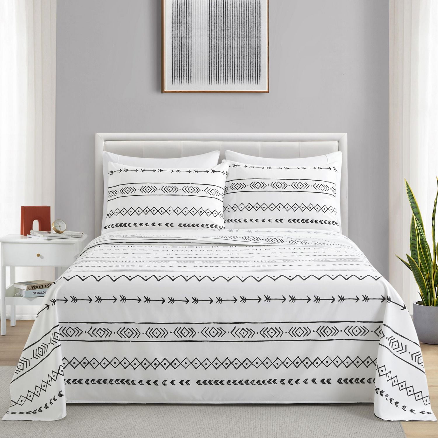 Literie Marina Décoration ultra douce et soyeuse, imprimée, en rayonne de bambou, toutes saisons, avec taies d'oreiller, motif géométrique moderne et simplifié