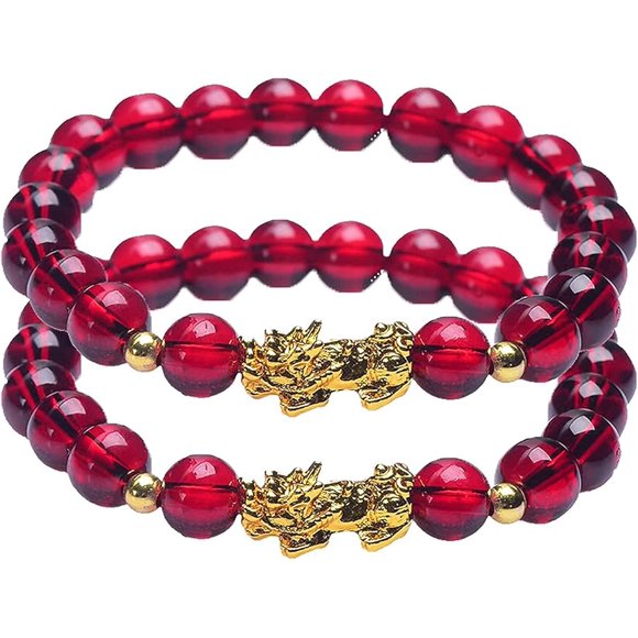 2pcs Garnet Bracelets, Luck and Prosperity Relief Yoga Reiki Bracelets, Increase Metabolism, Reduce Swelling, Triple Protection Bracelet