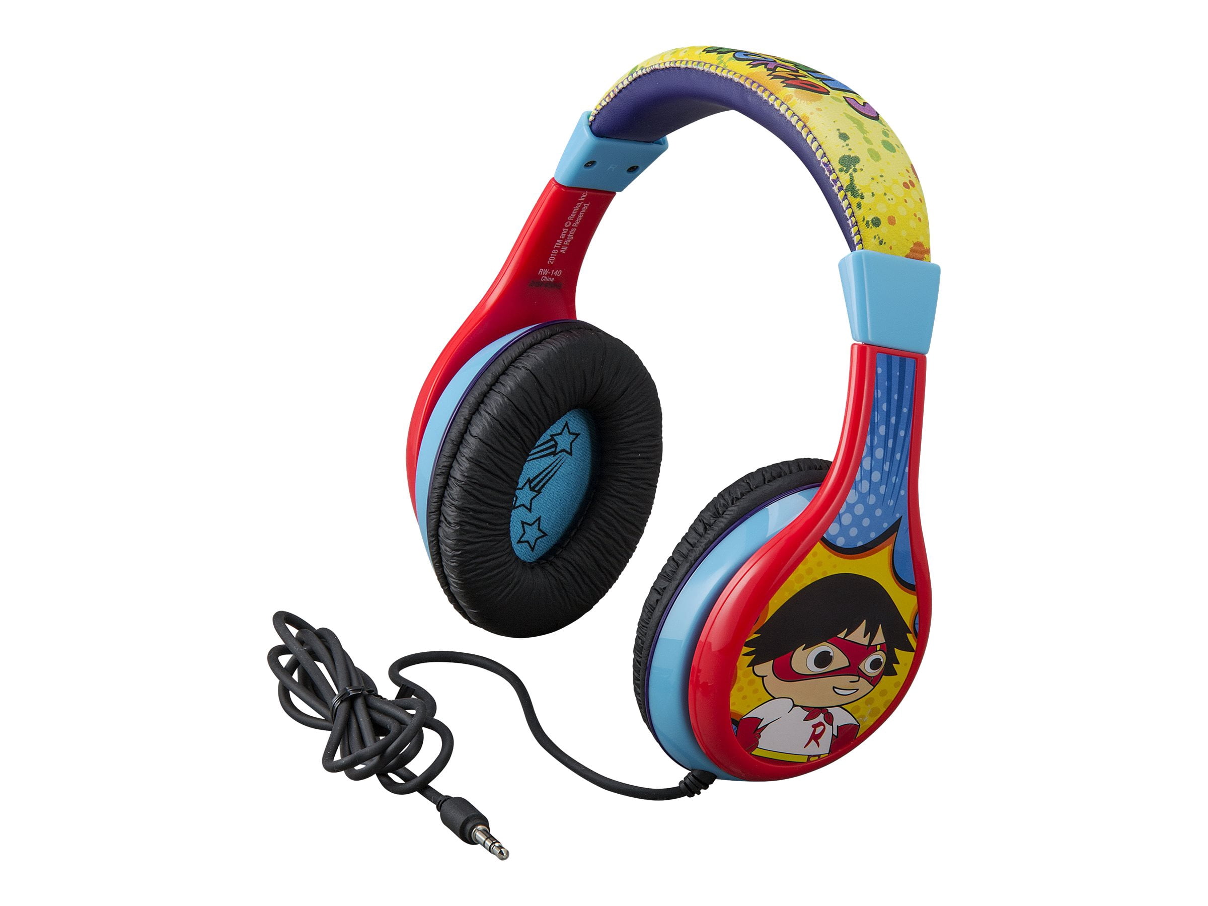 Ryans World Kids Headphones, Adjustable Headband, Stereo Sound, 3.5Mm Jack, Wired Headphones for Kids, Tangle-Free, Volume Control, Foldable, Childrens Headphones Over Ear for School Home, Travel
